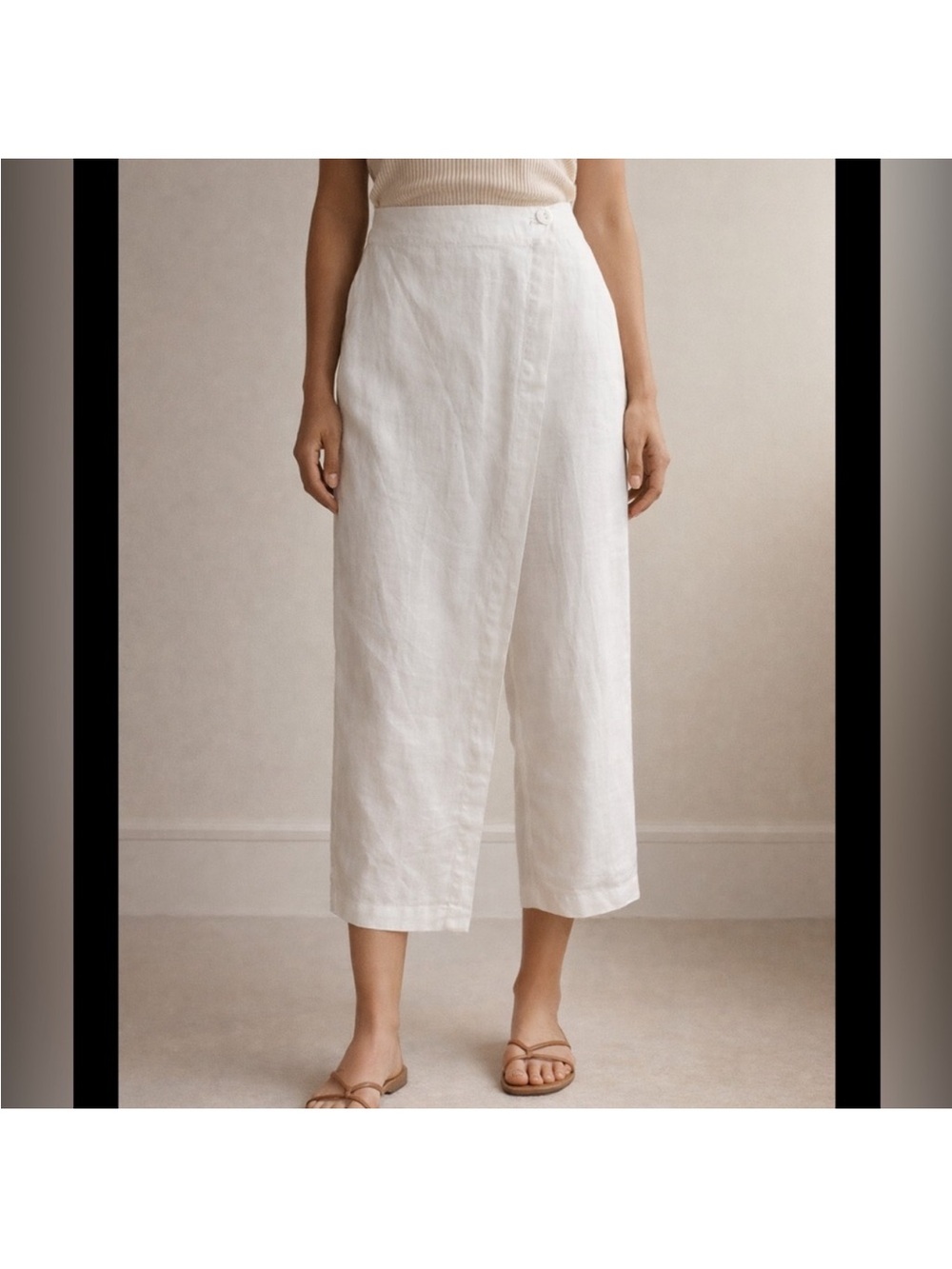 Stella Carakasi White Hemp Wrap-Front Ankle Pants